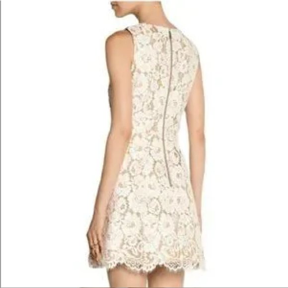 Revolve Brand Alice & Olivia White Lace Overlay Leann Fit & Flare Dress - Picture 2 of 4